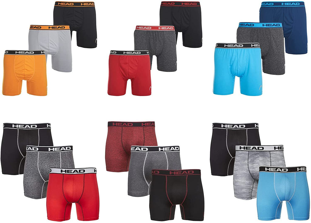 HEAD Mens Performance Boxer Briefs - 6-Pack Mystery Colors Stretch Underwear Breathable No Fly Up to Size 5X