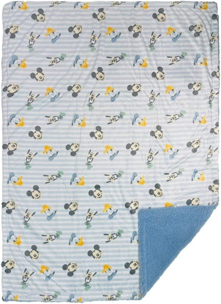 Disney Baby Mickey Mouse Fuzzy Double Sided Mink and Sherpa Baby Blanket, Ultra-Soft and Plush Mink Sherpa Newborn Throw for Infants, Measures 30x40, Blue, Multicolor- Best Buddies (GS71862)