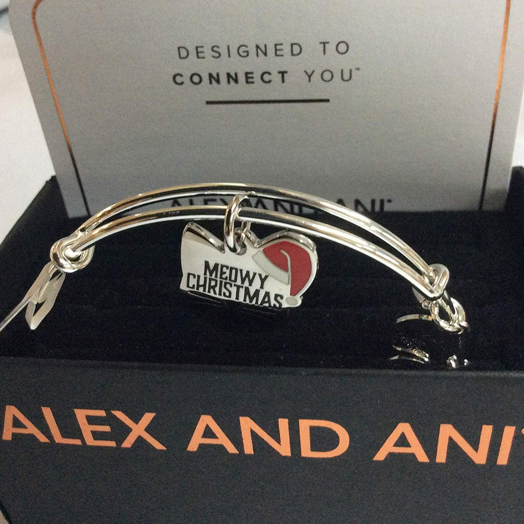 Alex and Ani Color Infusion, Meowy Christmas Bangle Bracelet Shiny Silver One Size