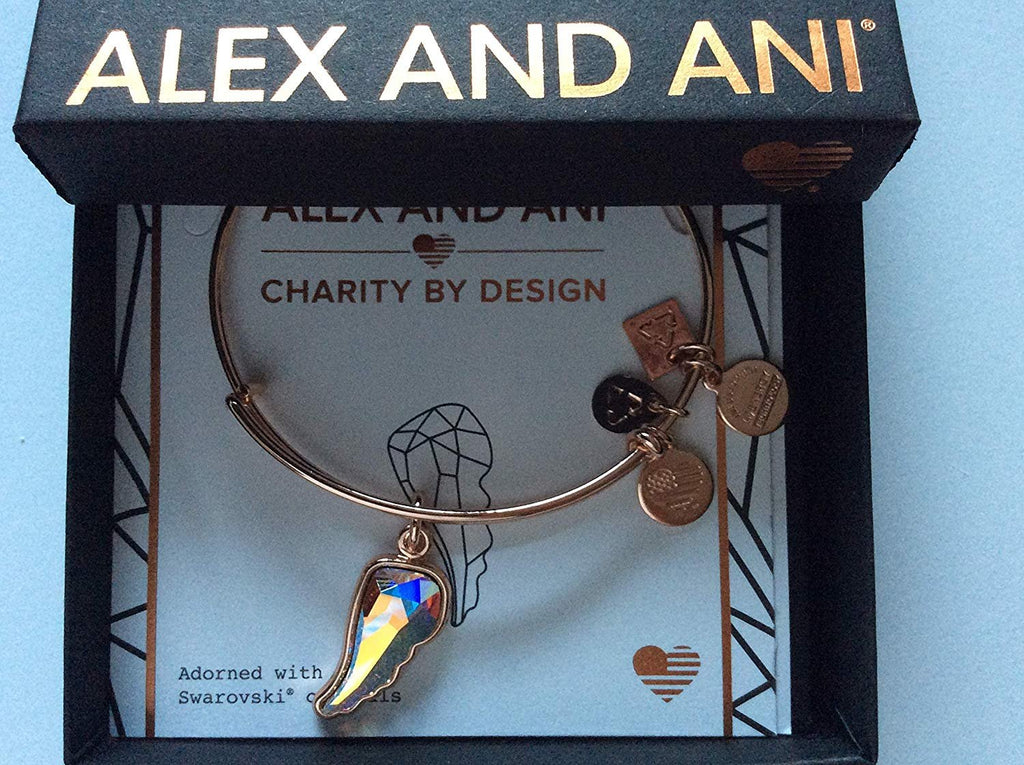 Alex and Ani Crystal Wing Bangle Bracelet Shiny Rose Tag Box Card