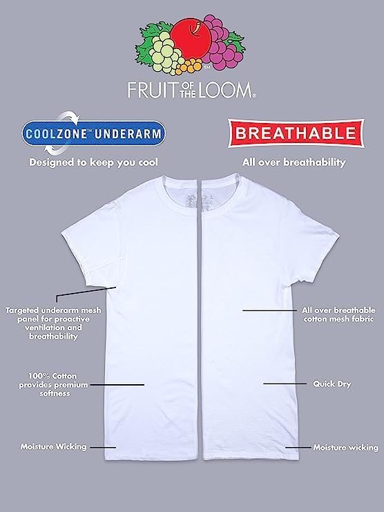 Fruit of the Loom Mens T-Shirts Breathable Cotton Undershirt Big Man 3 Pack White 5XB