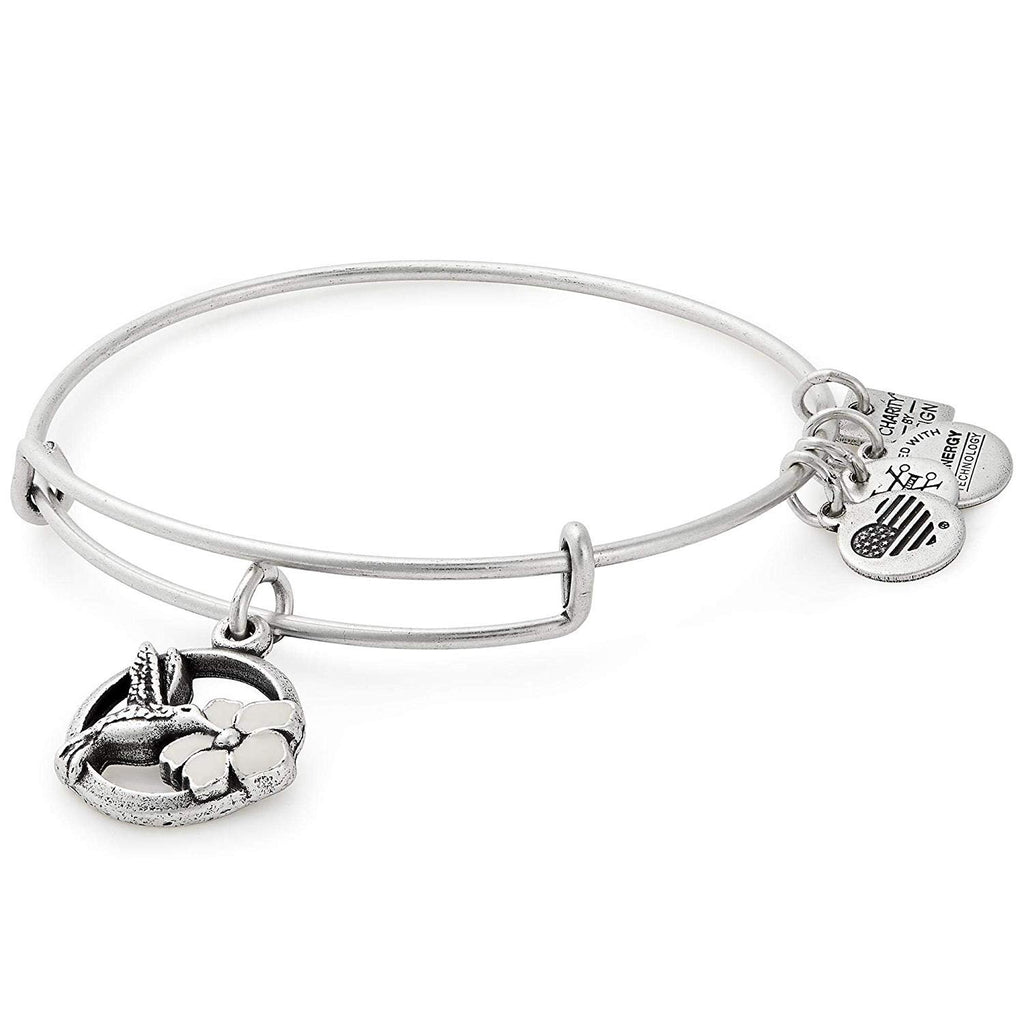 Alex and Ani Hummingbird Charm Bangle Bracelet - Rafaelian Silver Finish