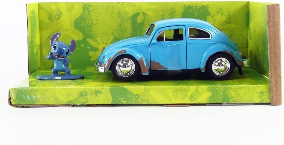 Jada Toys Disney Lilo and Stitch 1:32 Volkswagen Beetle Die-cast Car w/ 1.65" Stitch Figure, Toys for Kids and Adults