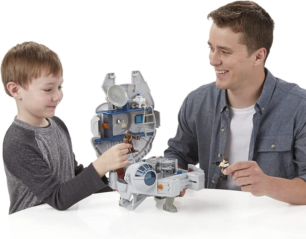 Playskool Heroes Star Wars Galactic Heroes Millennium Falcon 2-in-1 Vehicle Playset, Toys for Kids Ages 3 and Up, Han Solo, Chewbacca, R2-D2 2.5-inch Figures