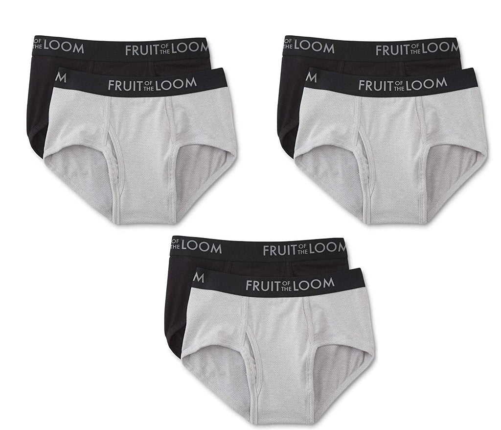 Fruit of the Loom Men's 6-Pack Briefs Breathable Micro Mesh Black/Gray Cotton/Polyester/Spandex Blend