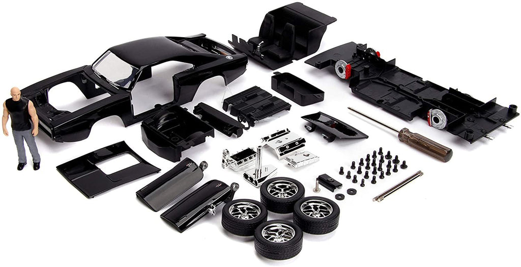 Jada Toys Fast & Furious Dom & Dodge Charger R/T, 1:24 Scale Build n' Collect Die-Cast Model Kit with 2.75" Die-Cast Figure, Black