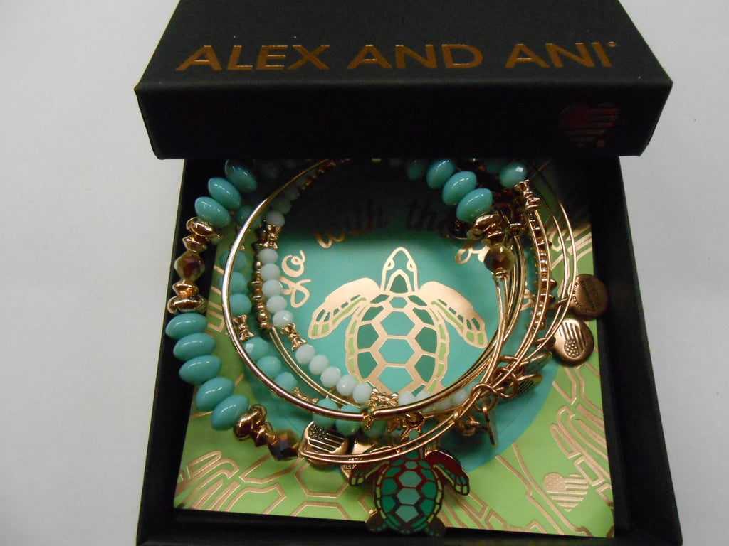 Alex and Ani Women's Color Infusion, Go with the Flow, Set of 5 Bracelet, Shiny Rose, Expandable