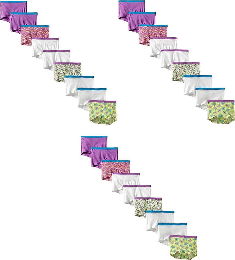 Fruit of the Loom Women's 24-Pack Assorted Cotton Boy Shorts Panties Underwear, Size 12