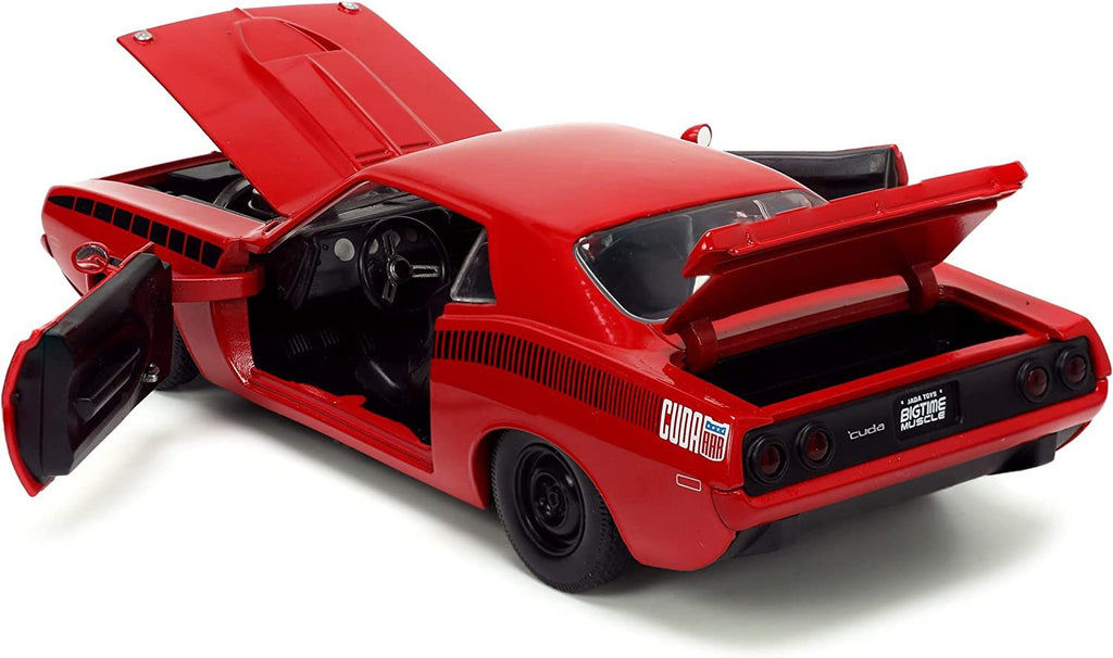 Jada Toys Big Time Muscle 1:24 1973 Plymouth Barracuda Die-cast Car Red/Black, Toys for Kids and Adults