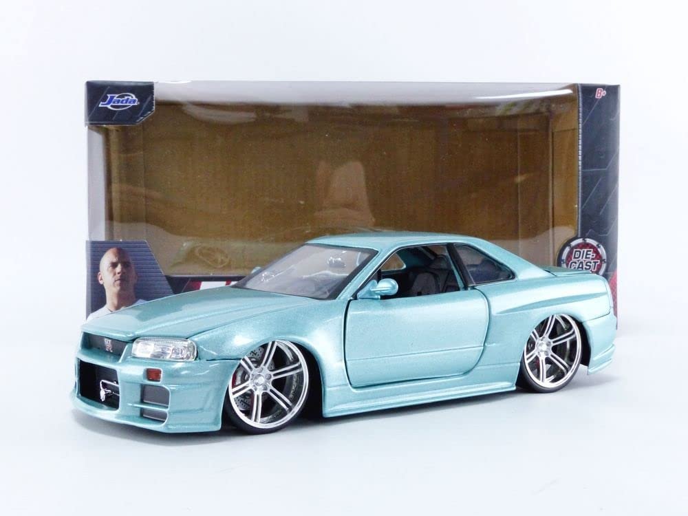 Jada Toys Fast & Furious 1:24 Brian's 2002 Nissan Skyline GT-R R34 Blue Green Die-cast Car, Toys for Kids and Adults