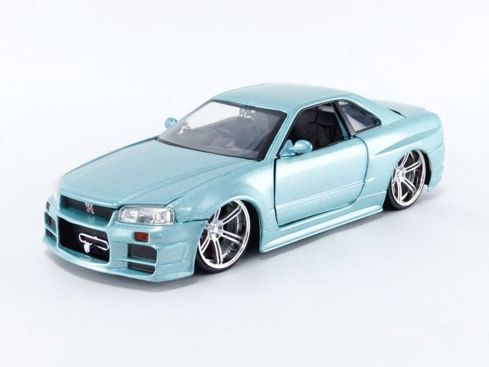 Jada Toys Fast & Furious 1:24 Brian's 2002 Nissan Skyline GT-R R34 Blue Green Die-cast Car, Toys for Kids and Adults