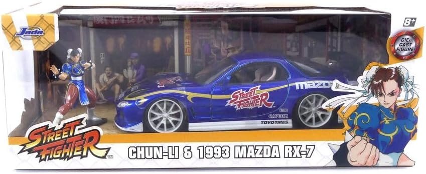 Street Fighter 1:24 1993 Mazda RX-7 Die-Cast Car & 2.75" Chun-Li Figure, Toys for Kids and Adults