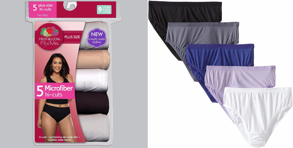 Fruit of the Loom Women's Plus Size Fit For Me 5 Pack Hi-Cut Panties Assorted