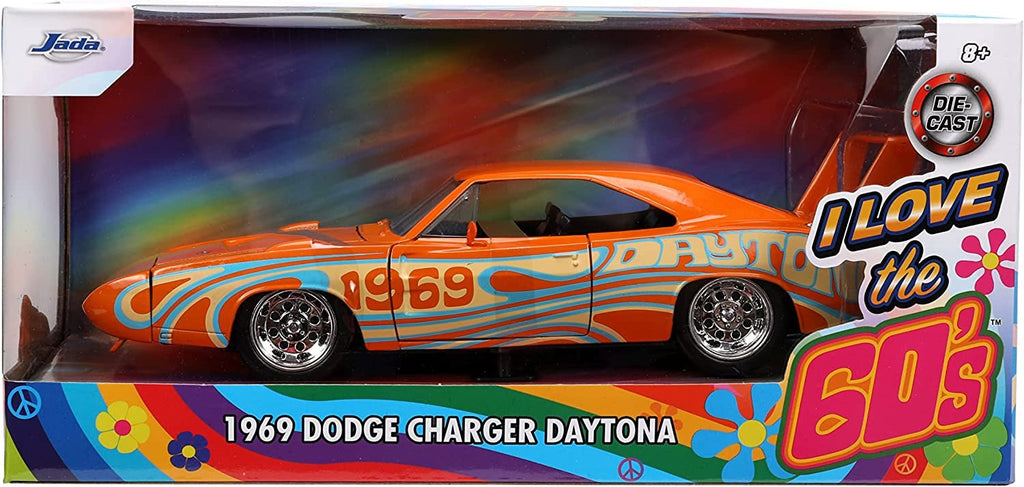 Jada Toys I Love The 60’s 1:24 1969 Dodge Charger Daytona Die-Cast Car, Toys for Kids and Adults, Orange