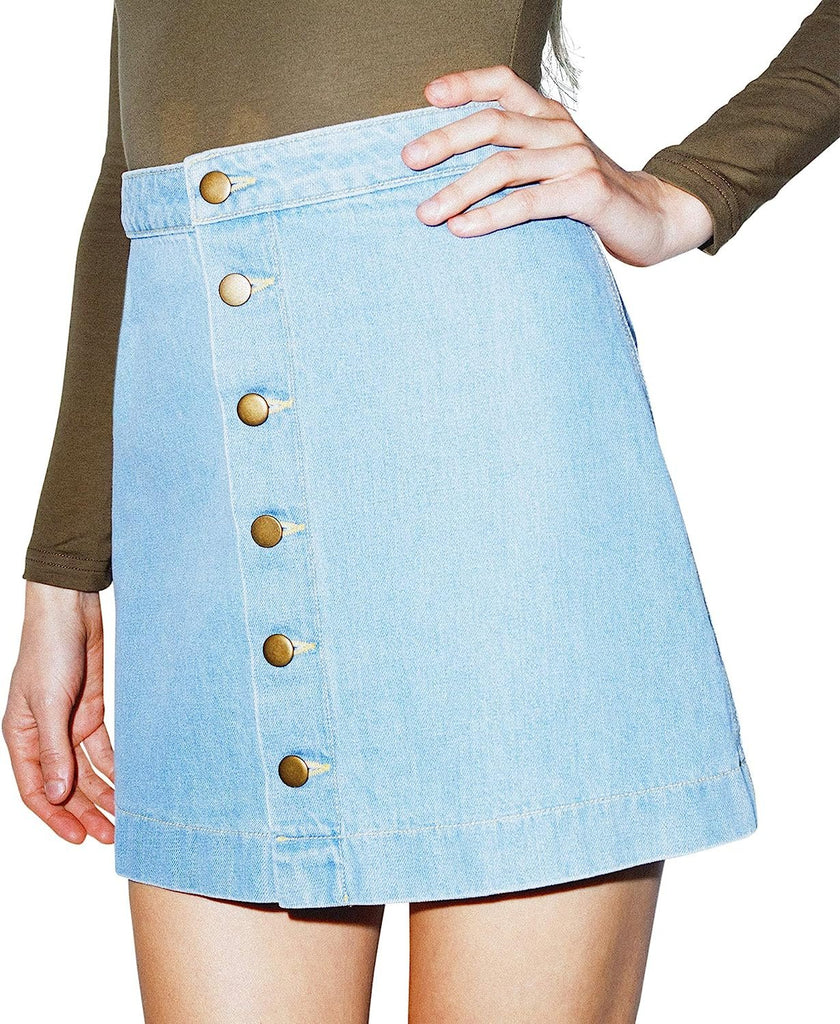 American Apparel Women's Denim Button Front A-line Mini Skirt