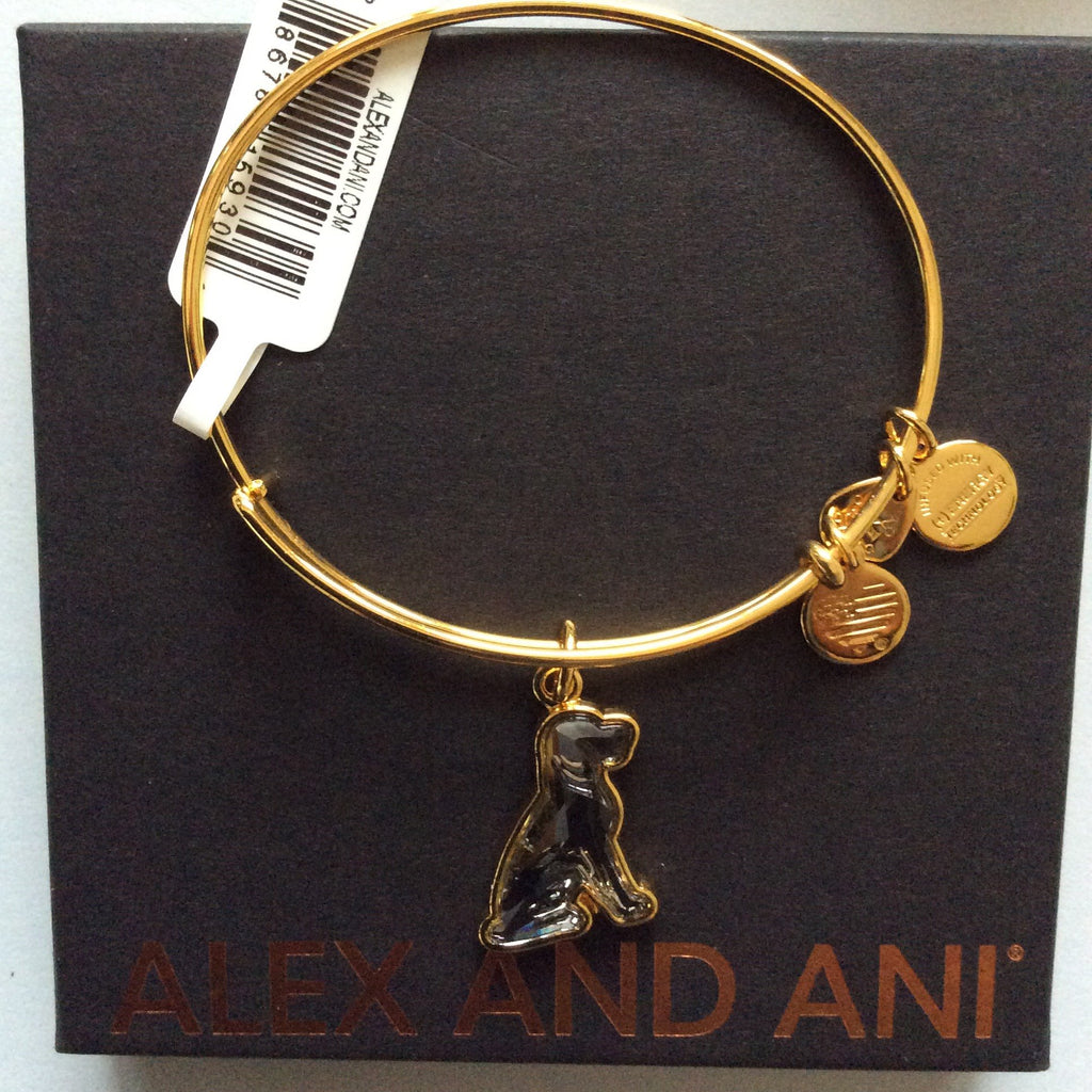 Alex and Ani Crystal Dog Bangle Bracelet Shiny Gold Tag Box Card