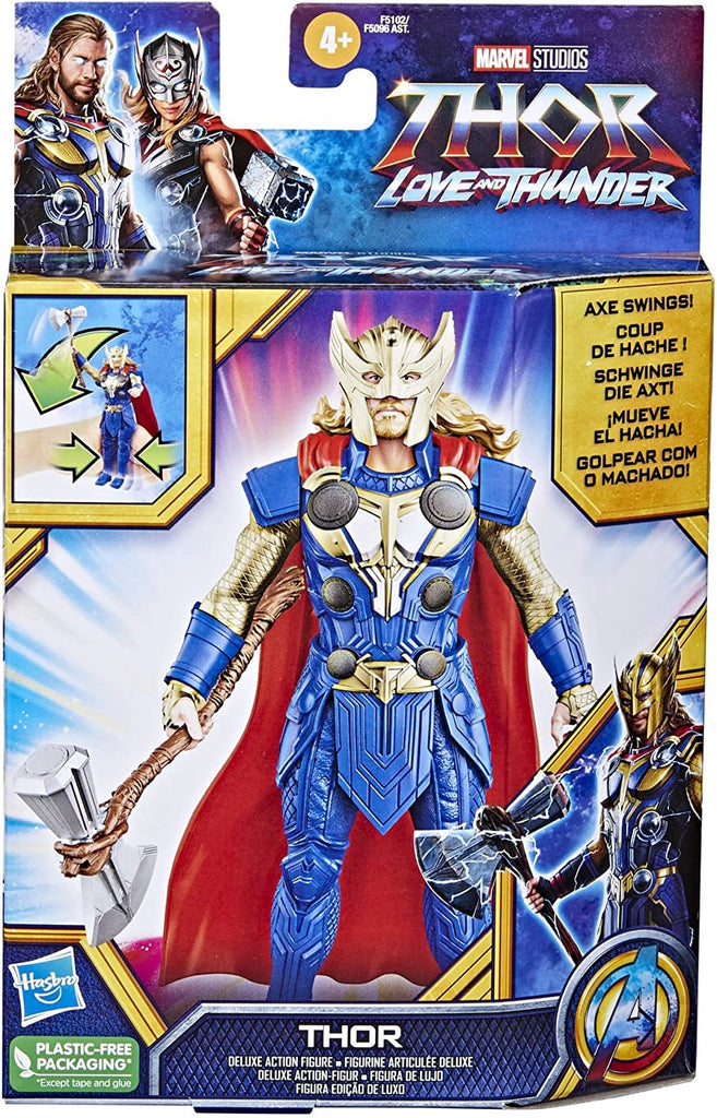 Marvel Studios' Thor: Love and Thunder Thor Toy, 6-Inch-Scale Deluxe Action Figure with Action Feature, Marvel Toys for Kids Ages 4 and Up