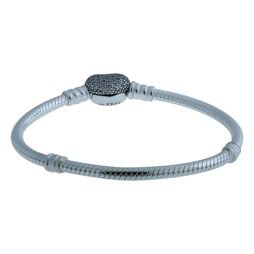PANDORA 590727CZ-16 Sterling Silver Pave Heart Clasp Bracelet, 6.3"