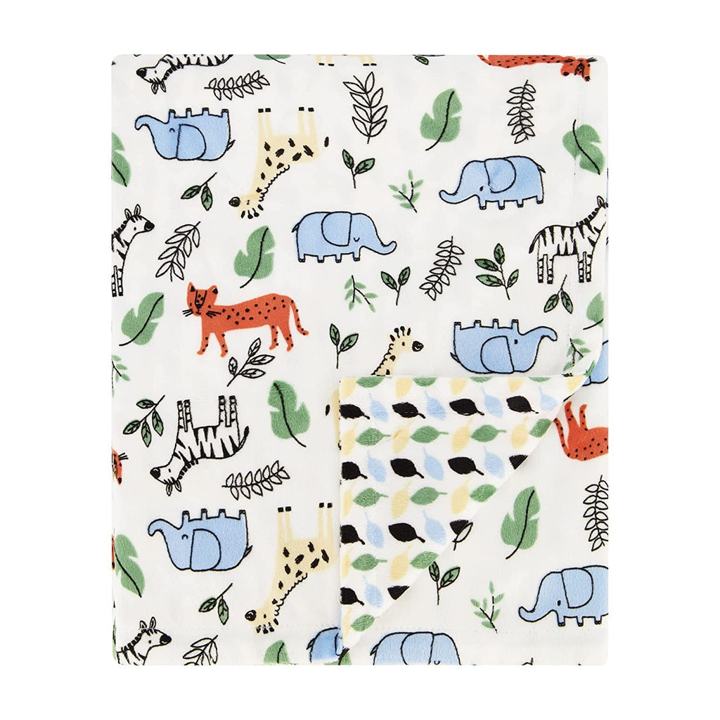 Reversible Baby Blanket with Matching Newborn Hat | Soft Cozy Swaddling Blanket for Babies and Toddlers | Infant Gifts for Baby Showers and Christenings, Safari Friends