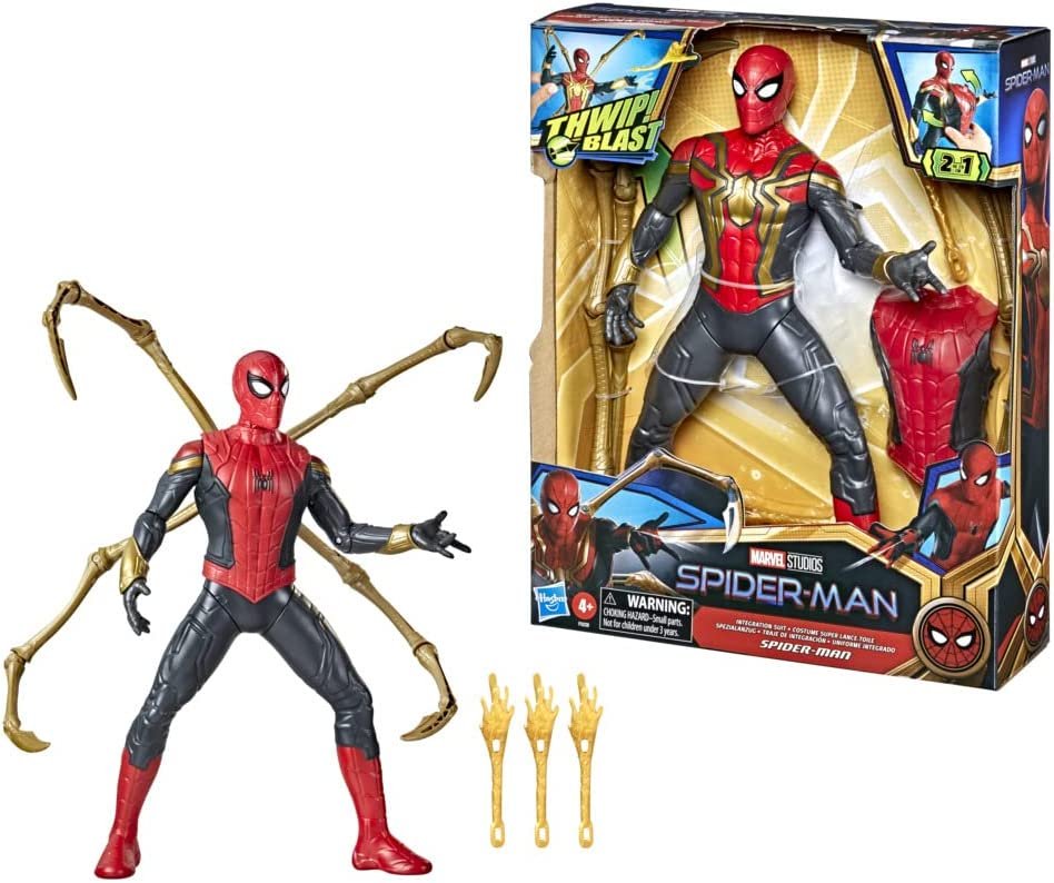 Spider-Man Marvel Deluxe 13-Inch-Scale Thwip Blast Integrated Suit Action Figure, Suit Upgrades, and Web Blaster Accessory