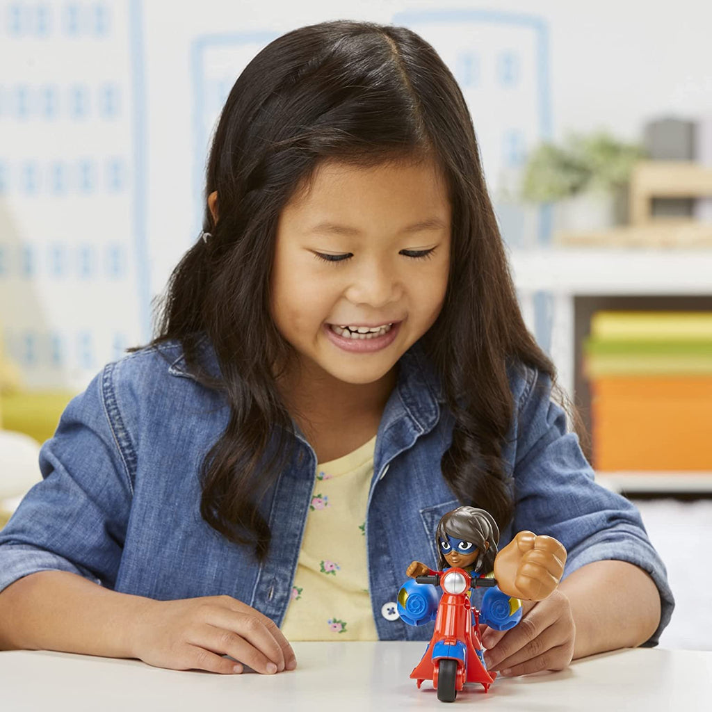 Hasbro Marvel Spidey and His Amazing Friends Ms. Marvel Action Figure and Embiggen Bike Vehicle, Preschool Toy for Kids Ages 3 and Up