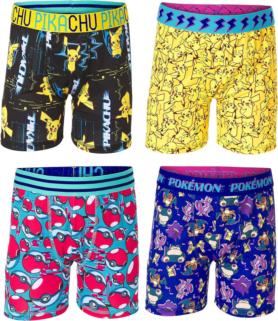 Pokemon Boys' Boxer Brief Multipacks with Pikachu, Evee, Squirtle, Jigglypuff and More in Sizes 4, 6, 8, 10 and 12