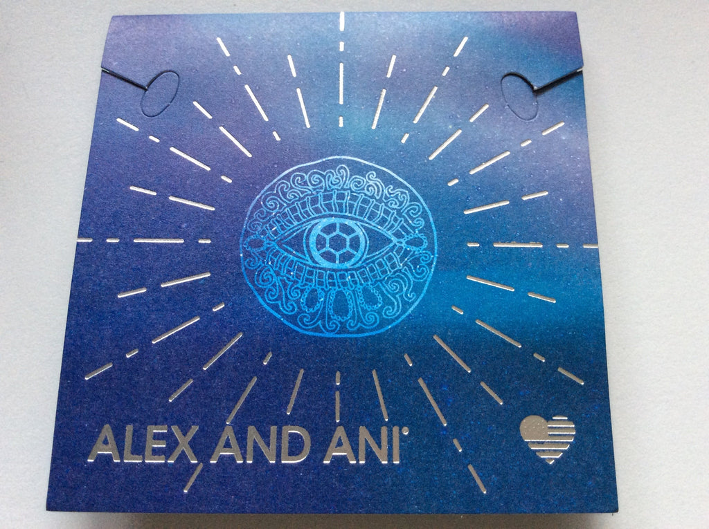 Alex and Ani Evil Eye Bangle Bracelet Midnight Silver Tag Box Card