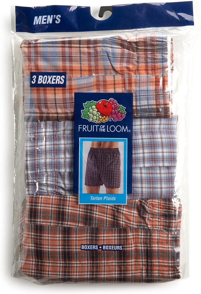 Fruit of the Loom Men's 3-Pack Assorted Tartan Plaids Woven Boxers