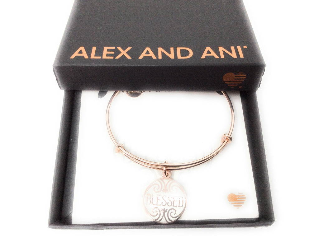 Alex and Ani Womens Words are Powerful, Blessed EWB Bangle Bracelet, Shiny Rose, Expandable