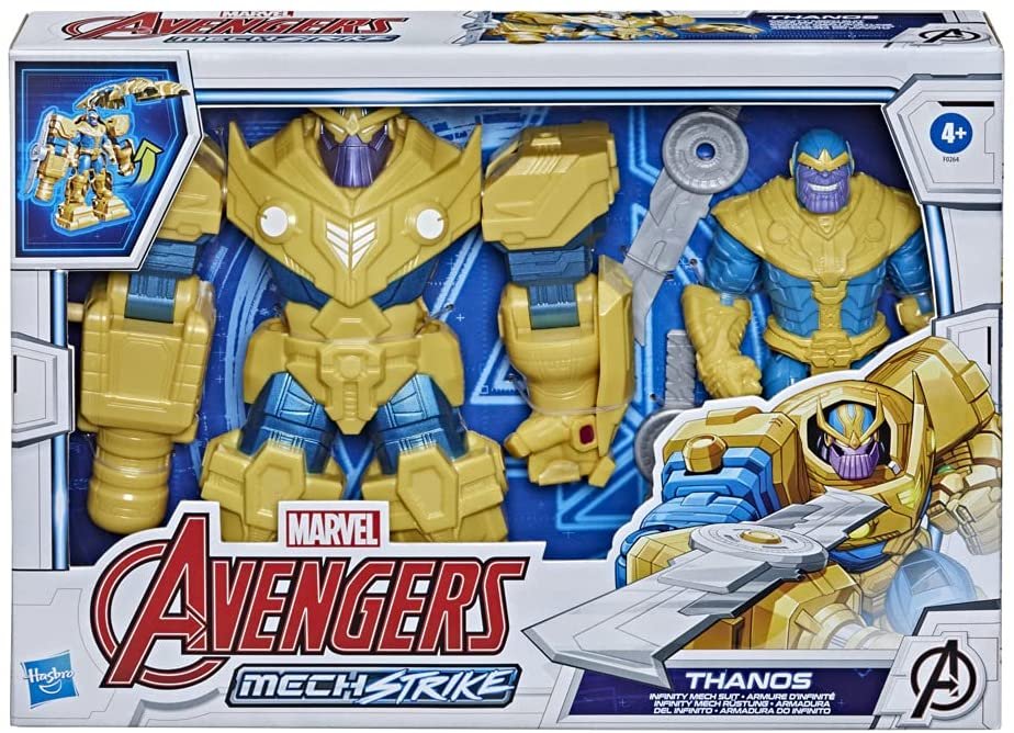 Marvel Avengers Mech Strike 17.5-cm Action Figure Toy Infinity Mech Suit Thanos and Blade Weapon for Children Aged 4 and Up
