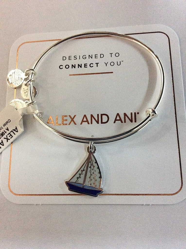 Alex and Ani Color Infusion, Holiday Sailboat Bangle Bracelet Shiny Silver One Size