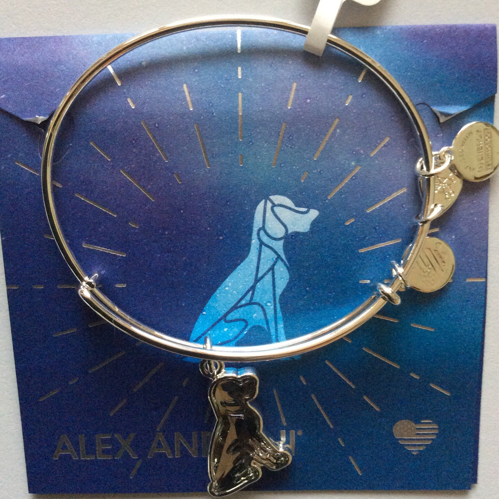 Alex and Ani Crystal Dog Bangle Bracelet Shiny Silver Tag Box Card