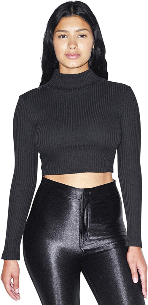 American Apparel Women's Thick Rib Long Sleeve Crop Turtleneck