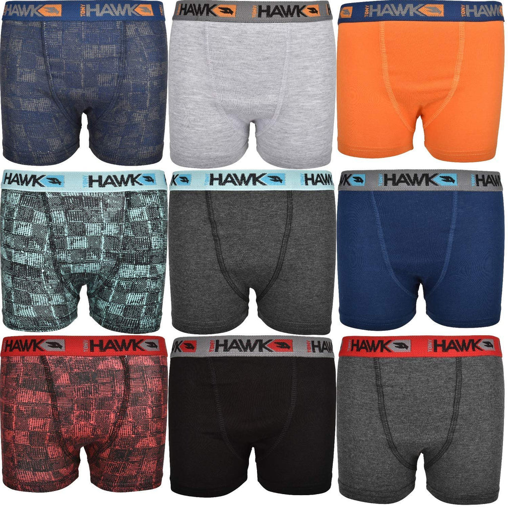 Tony Hawk Boys' Boxer Briefs 9-Pack Value Cotton Blend Toddler-Big Kid Sizes No Fly Underwear