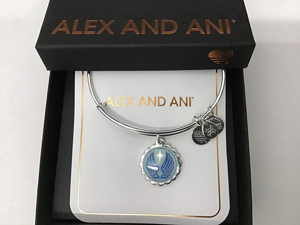 Alex and Ani Embossed Print Guardian Angel Bangle Bracelet Shiny Silver