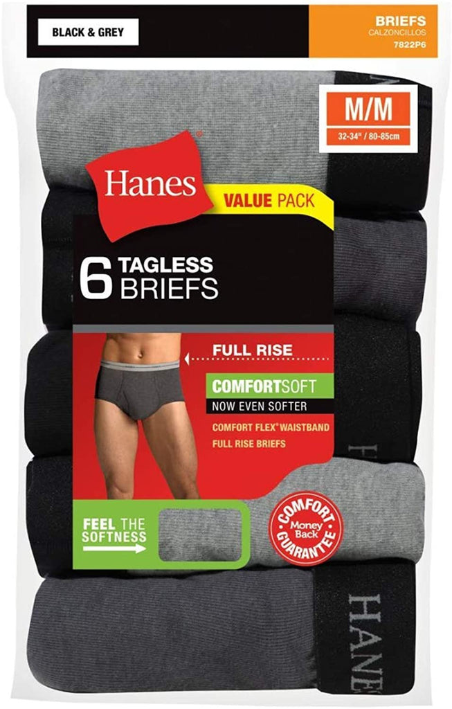 7822P6-Hanes Men's Tagless ComfortSoft Full Rise Dyed Brief with Comfort Flex Wa