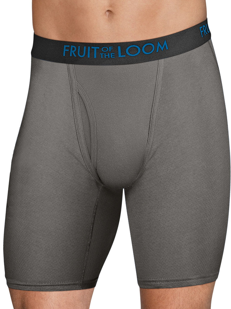Fruit of the Loom Men's Boxer Briefs 4-PK Breathable Cotton Micro-Mesh Long Leg