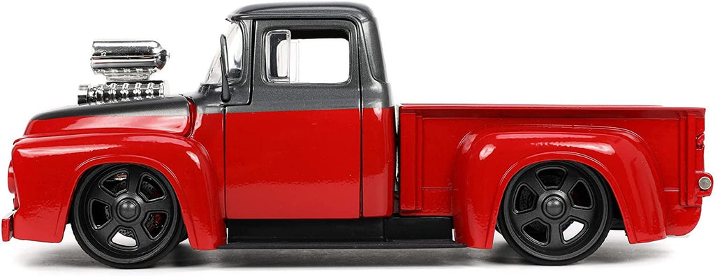 Jada Toys Just Trucks 1:24 1956 Ford F-100 Pickup Truck Red/Dark Gray with Tire Rack