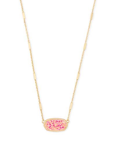 Kendra Scott Miley Oval Pendant Necklace in Hot Pink Kyocera Opal and Gold