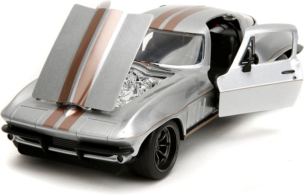 Big Time Muscle 1:24 1966 Chevrolet Corvette Stingray Die-Cast Car, Toys for Kids and Adults(Silver)
