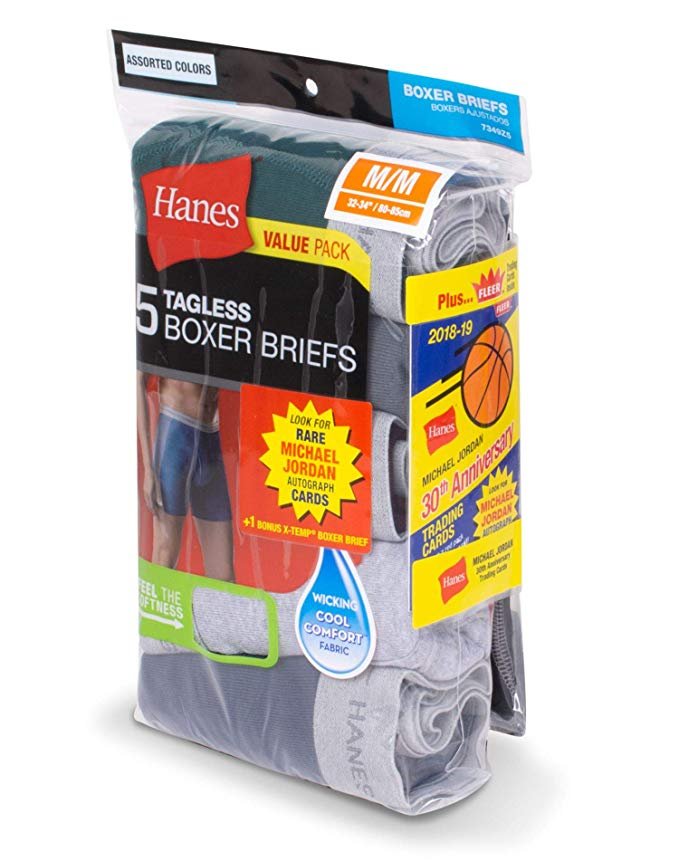Hanes Mens Jordan Collector Boxer Brief with Comfort Flex 6-Pack (2349E6)