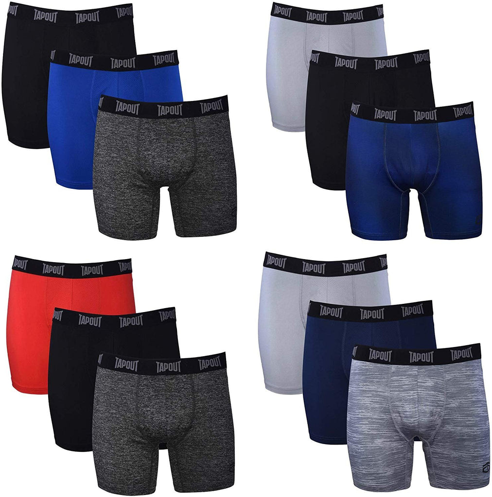 TapouT Mens Performance Boxer Briefs - 12-Pack Athletic Fit Breathable Tagless Underwear S-5XL Regular or Plus Size