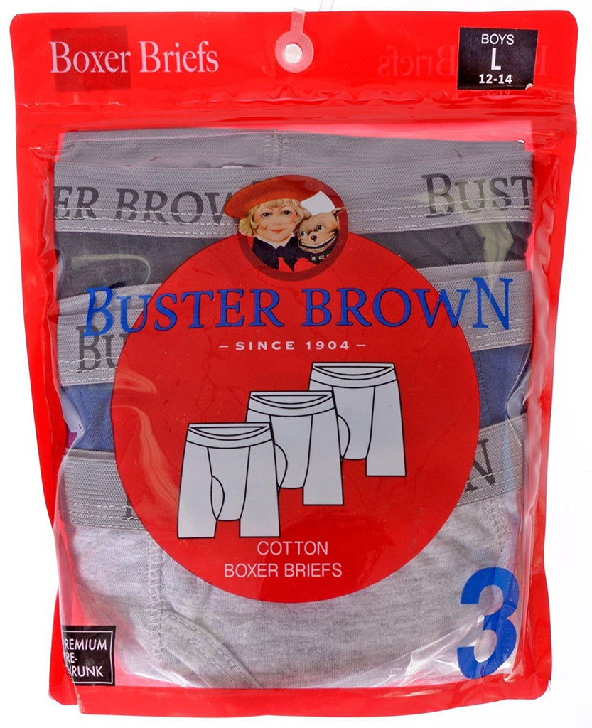 Buster Brown Big Boys 6 Pack Premium Cotton Knitted Boxer Briefs (Assorted Colors)