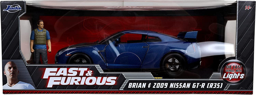 Fast & Furious 1:18 Nissan GT-R R35 & 3" Brian Figure, Toys for Kids and Adults