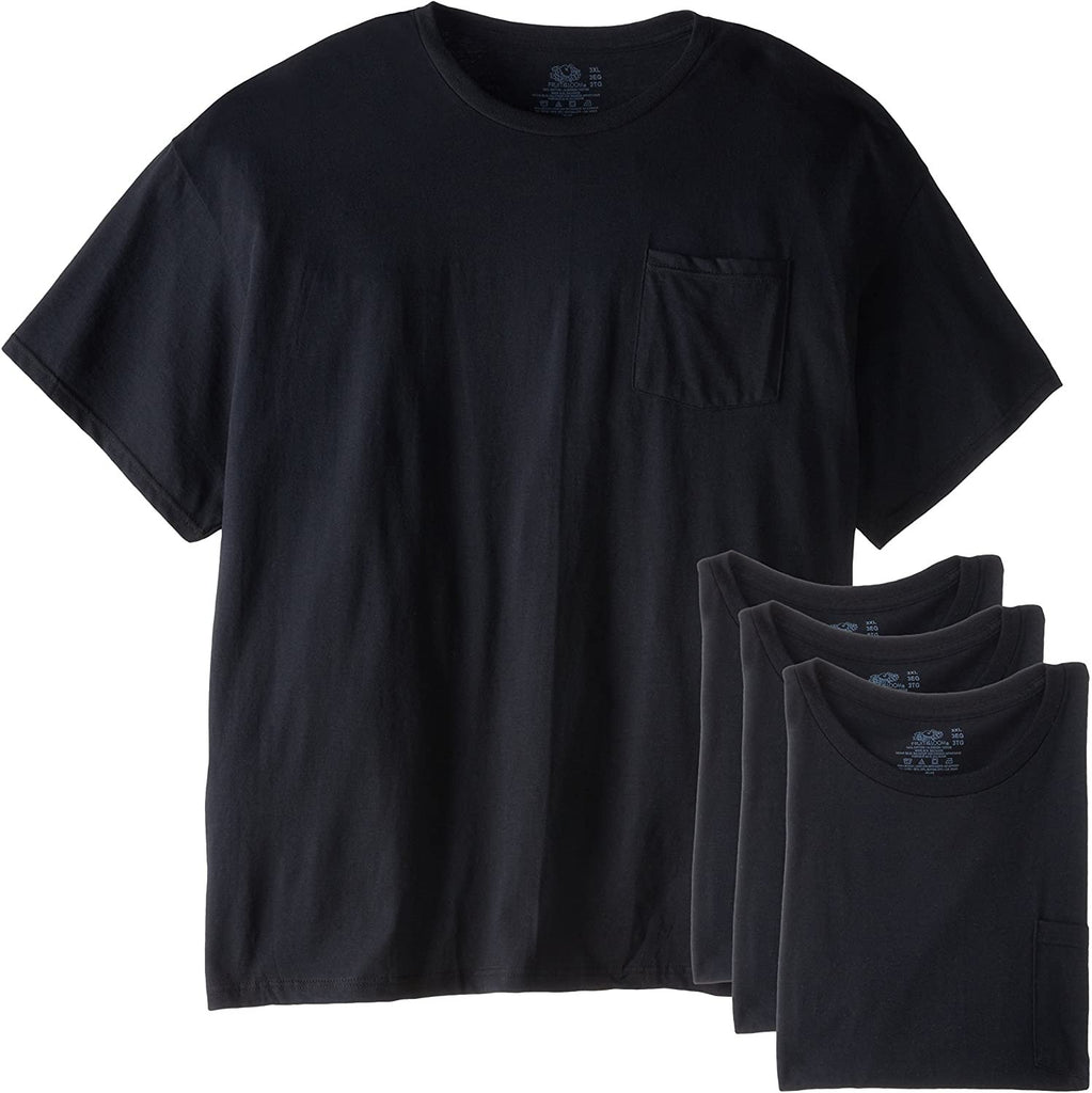 Fruit of the Loom Men's Pocket Crew Neck T-Shirt - XX-Large - Black (Pack of 4)