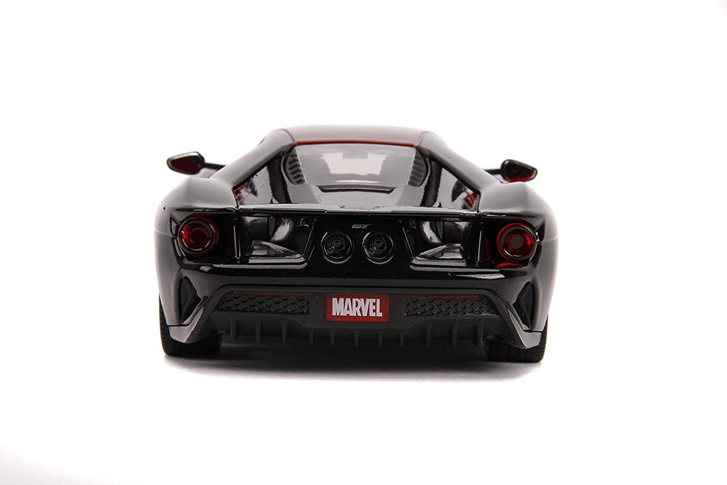 Jada Toys Marvel 1:24 2017 Ford GT Die-cast Car with 2.75" Miles Morales Spider-Man Figure, Toys for Kids and Adults Black and Red