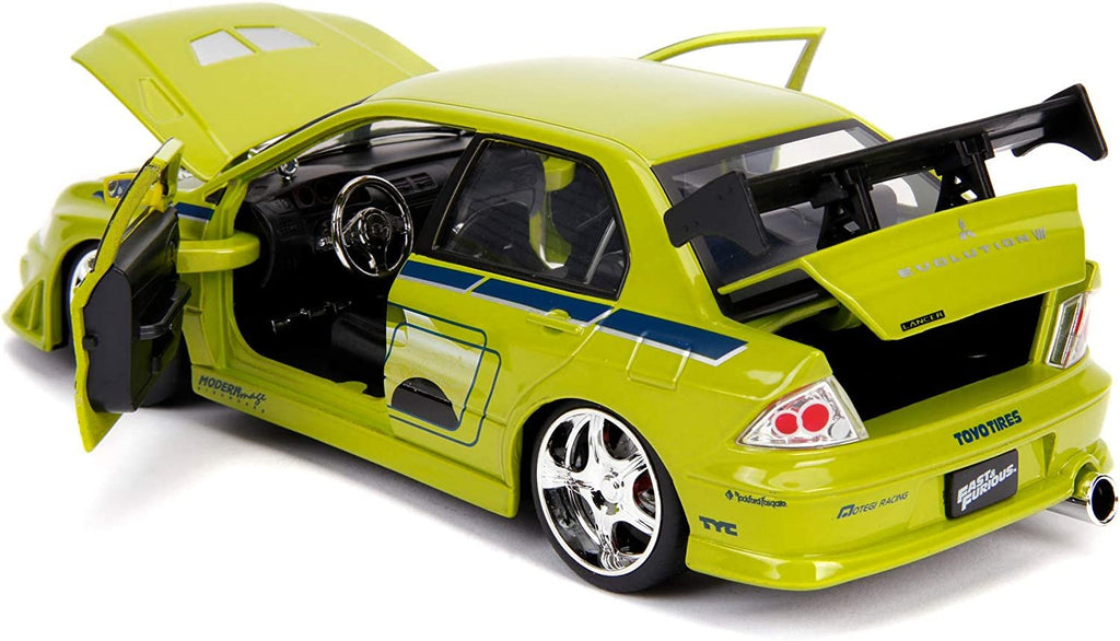 Jada Toys Fast & Furious 1:24 Brian's Mitsubishi Lancer Evolution VII Die-cast Car, Toys for Kids and Adults, Lime Green (99788)