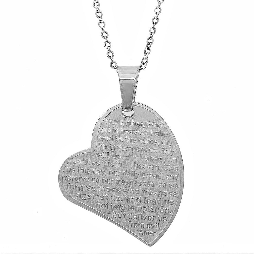 Ladies 18kt Gold Rose Plated Stainless Steel Our Father Lords Prayer Pendant Slanted Heart Comes With 18" chain