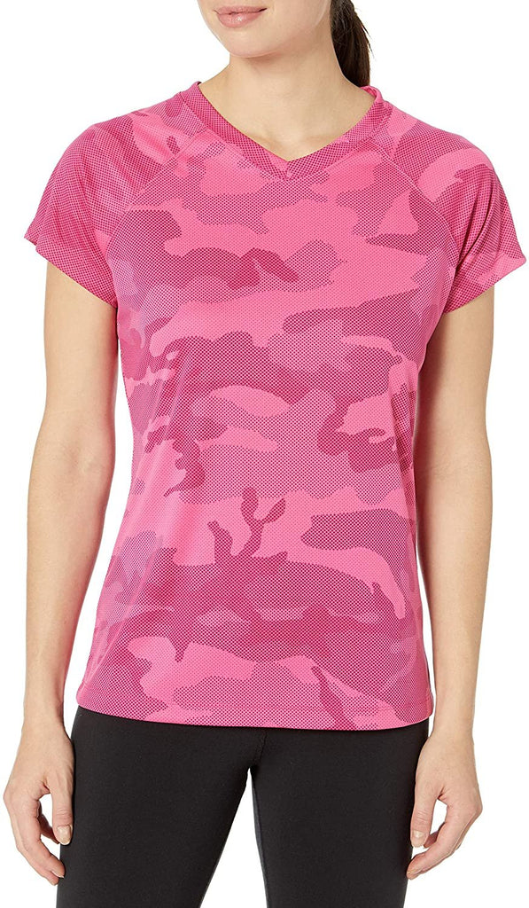 Champion Women's Short Sleeve Double Dry Performance T-Shirt, Wow Pink Camo, X-Large