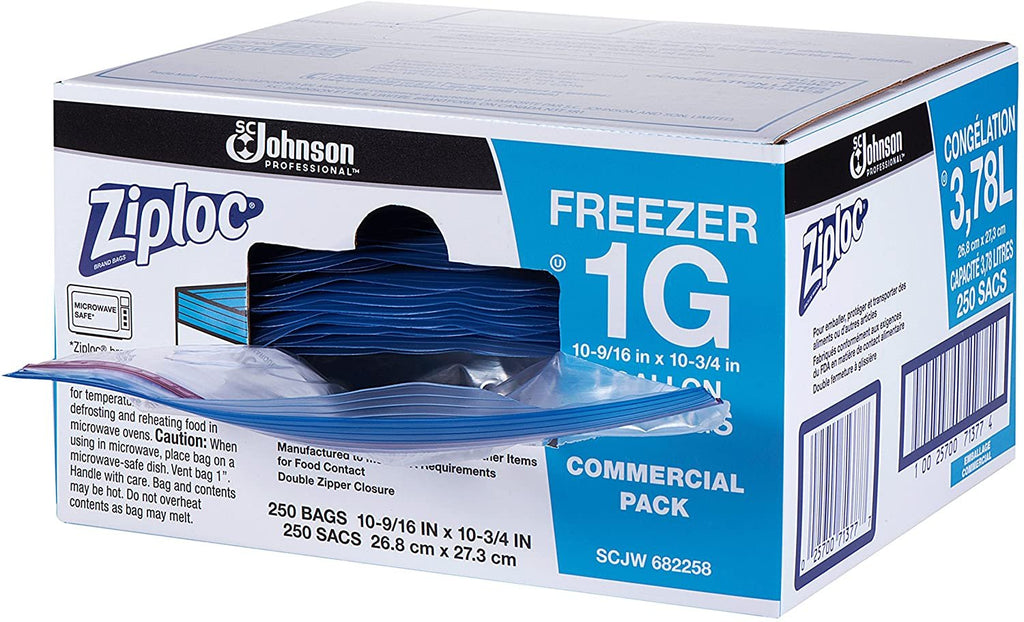 SC Johnson Professional Ziploc Freezer Bags, For Food Organization and Storage, Double Zipper, Gallon, 250 Count